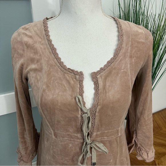 Odd Molly Velvet Empire Waist Dress SZ 1 = Small Beige Pink Tones Festival GUC - Picture 3 of 12